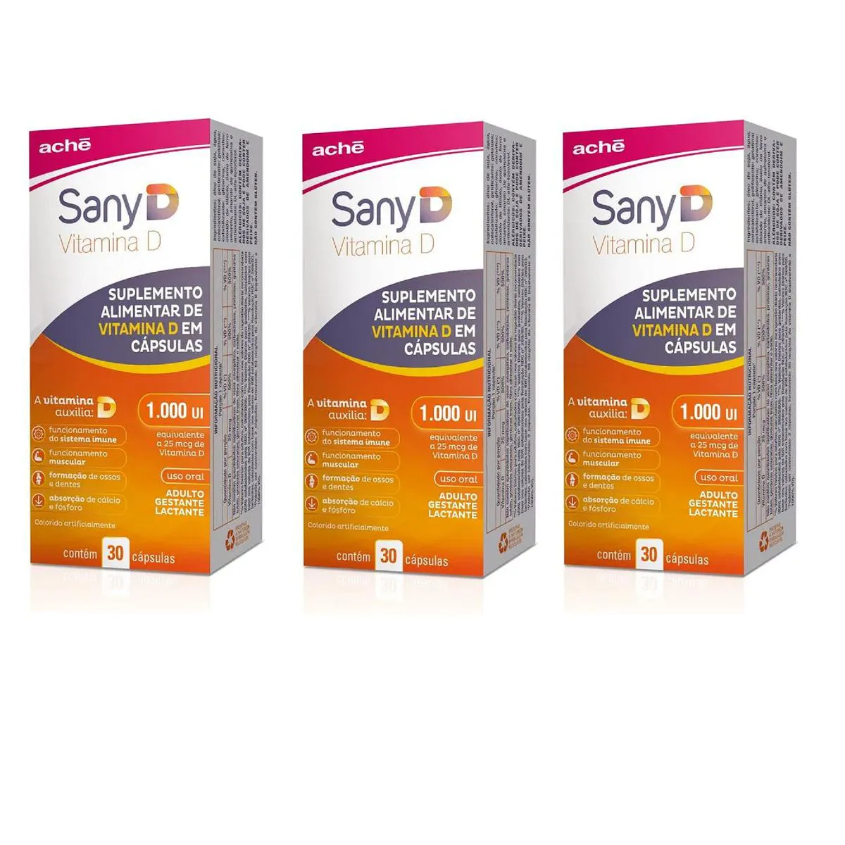 Kit 03 Suplemento Sany D 1.000ui com 30 cápsulas - Ache — Sany | Farmácia Resyla