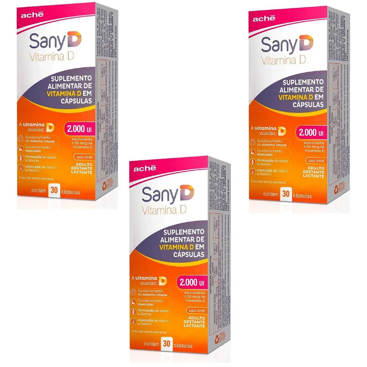 Kit 03 Suplemento Sany D 2.000ui com 30 cápsulas - Ache — Sany | Farmácia Resyla