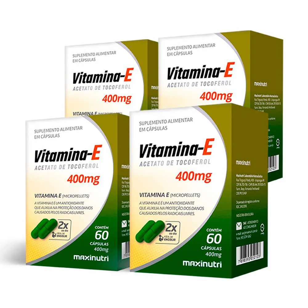 Kit 04 vitamina e antioxidante 400mg 60 capsulas maxinutri — Maxinutri | Farmácia Resyla
