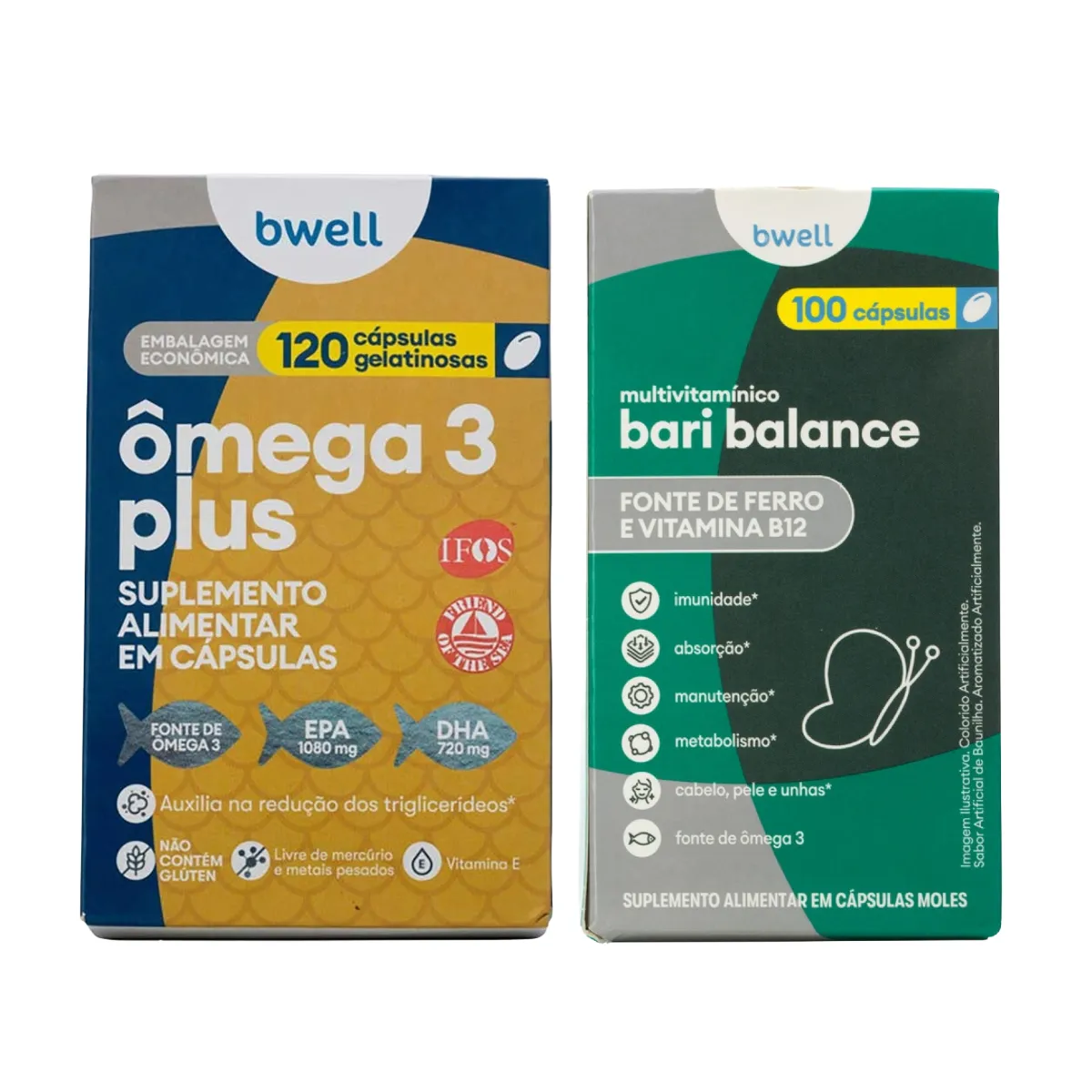 Kit 1 Ômega 3 Plus bwell 120 Cápsulas + 1 Polivitamínico Bariátrico Bwell Bari Balance 100 Cápsulas — | Farmácia Resyla