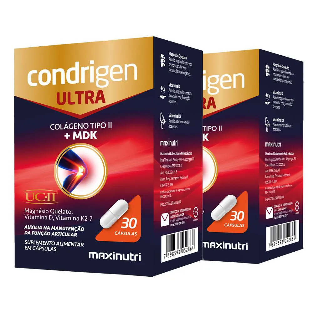 Kit 2 Condrigen Ultra Colágeno Tipo 2 + Mdk Ucii 30 Cápsulas Maxinutri — Maxinutri | Farmácia Resyla