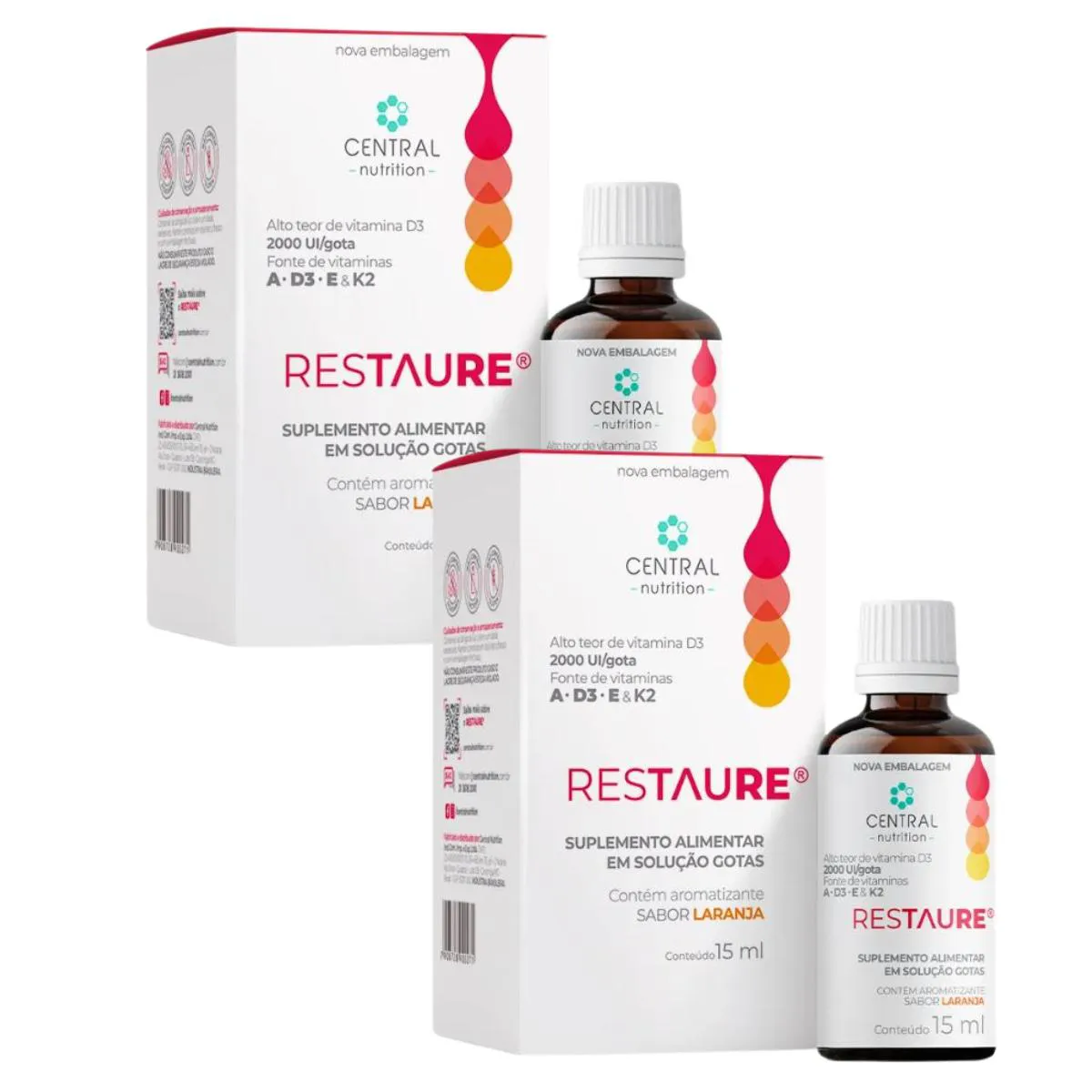 Kit 2 Restaure 15ml - Vitamina A, D3, e e K2 - Central Nutrition — | Farmácia Resyla