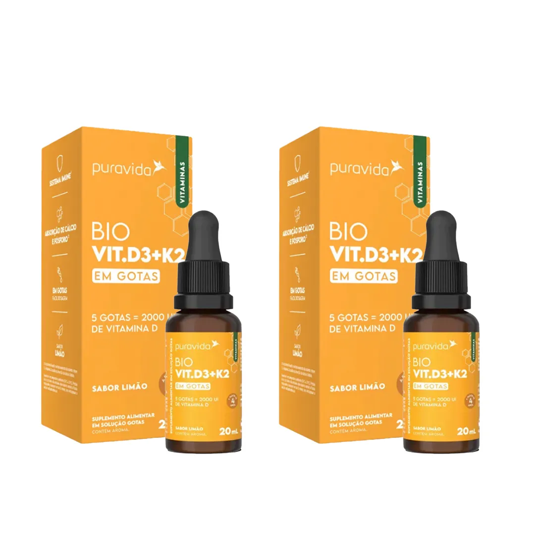 Kit 2 Suplemento Bio Vit.D3+K2 Gotas Sabor Limão - Puravida — Puravida | Farmácia Resyla