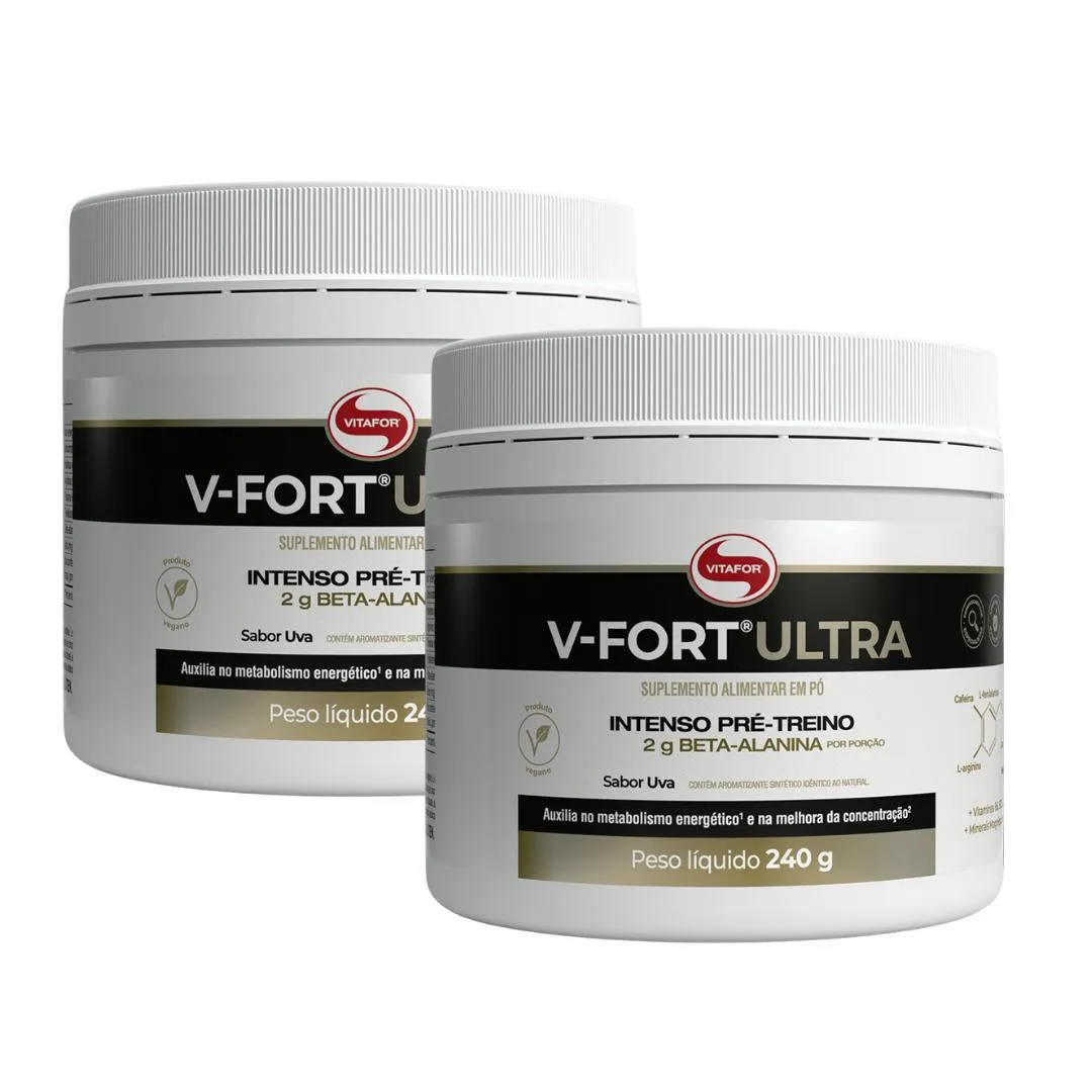 Kit 2 V-Fort Ultra Sabor Uva (Intenso Pré-Treino) - 240g - Vitafor — Vitafor | Farmácia Resyla