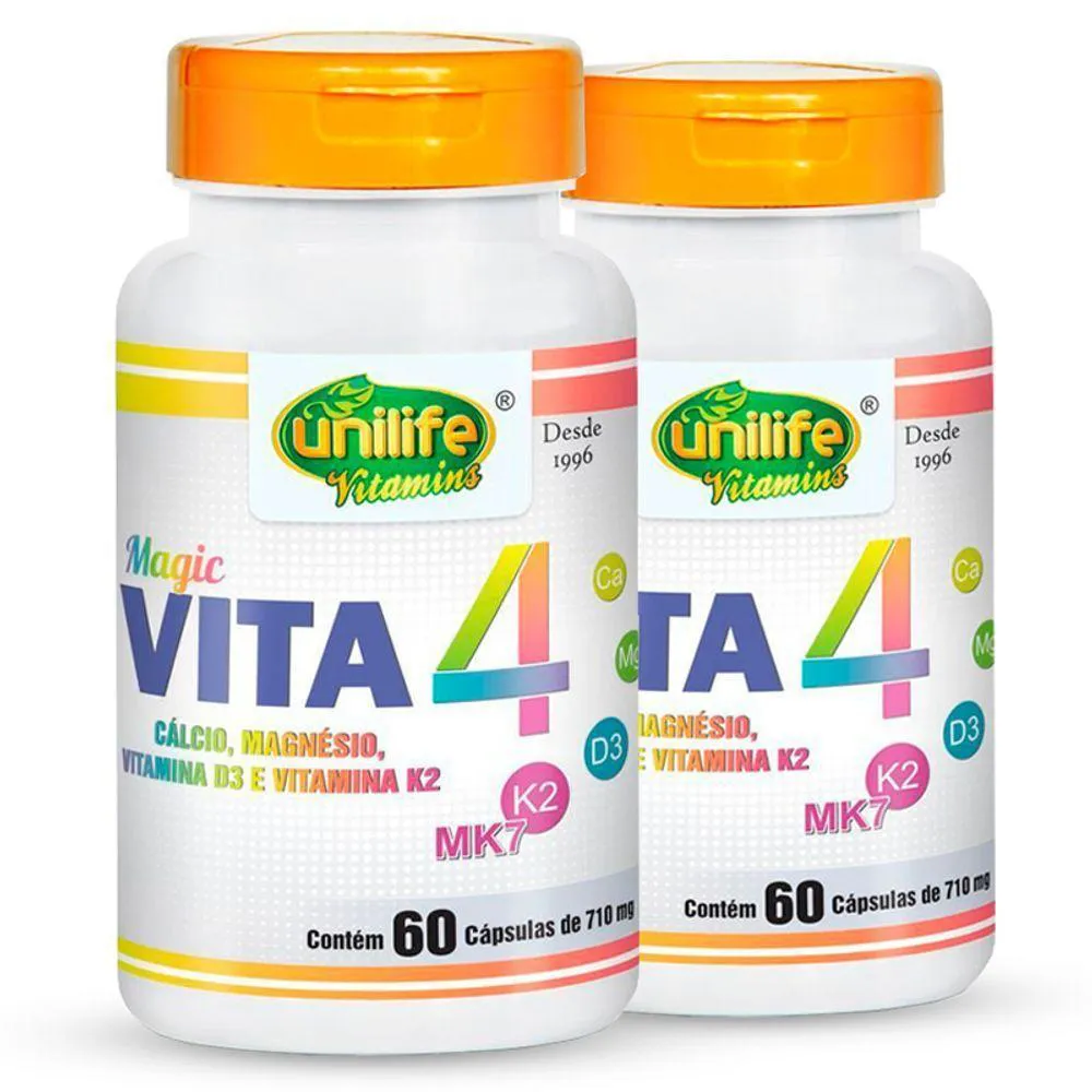Kit 2 Vita4 Cálcio Magnésio Vitamina D e K2 Unilife — Unilife | Farmácia Resyla