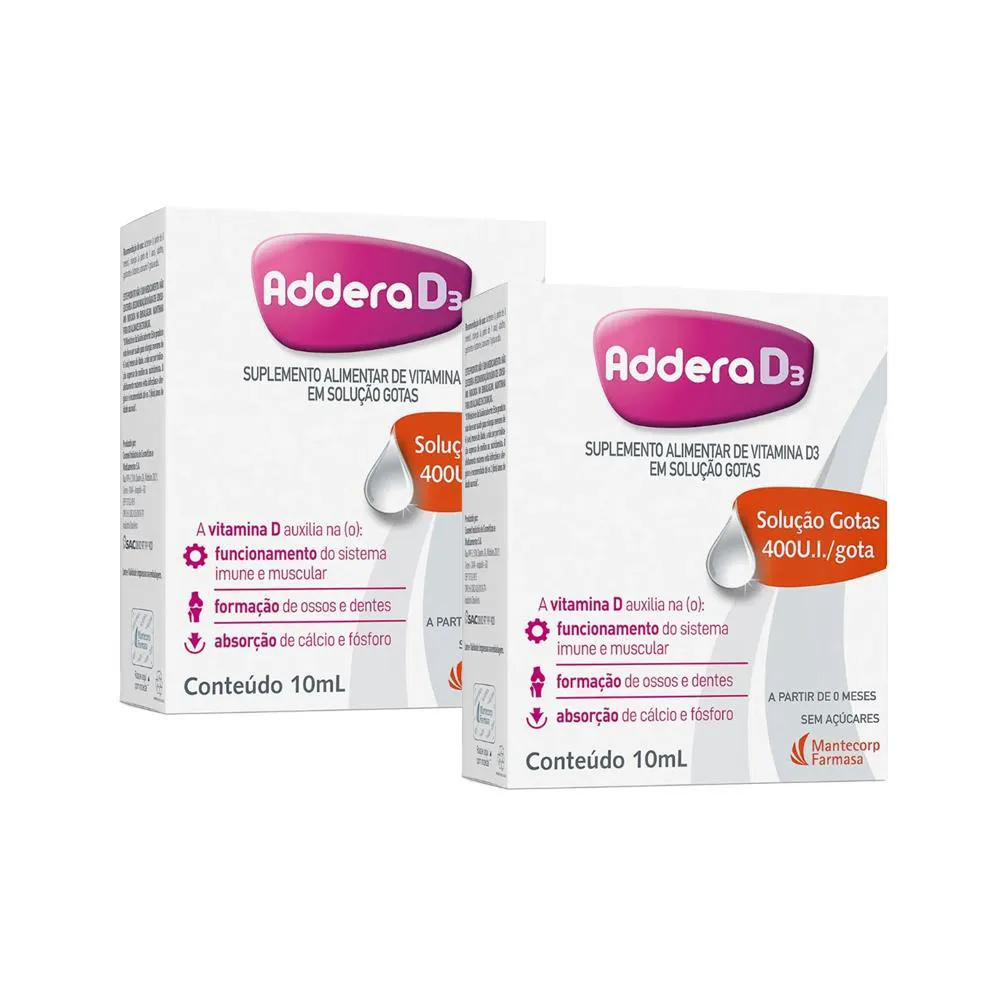 Kit 2 Vitaminas D Addera D3 400UI Gotas - 10ml — Addera | Farmácia Resyla