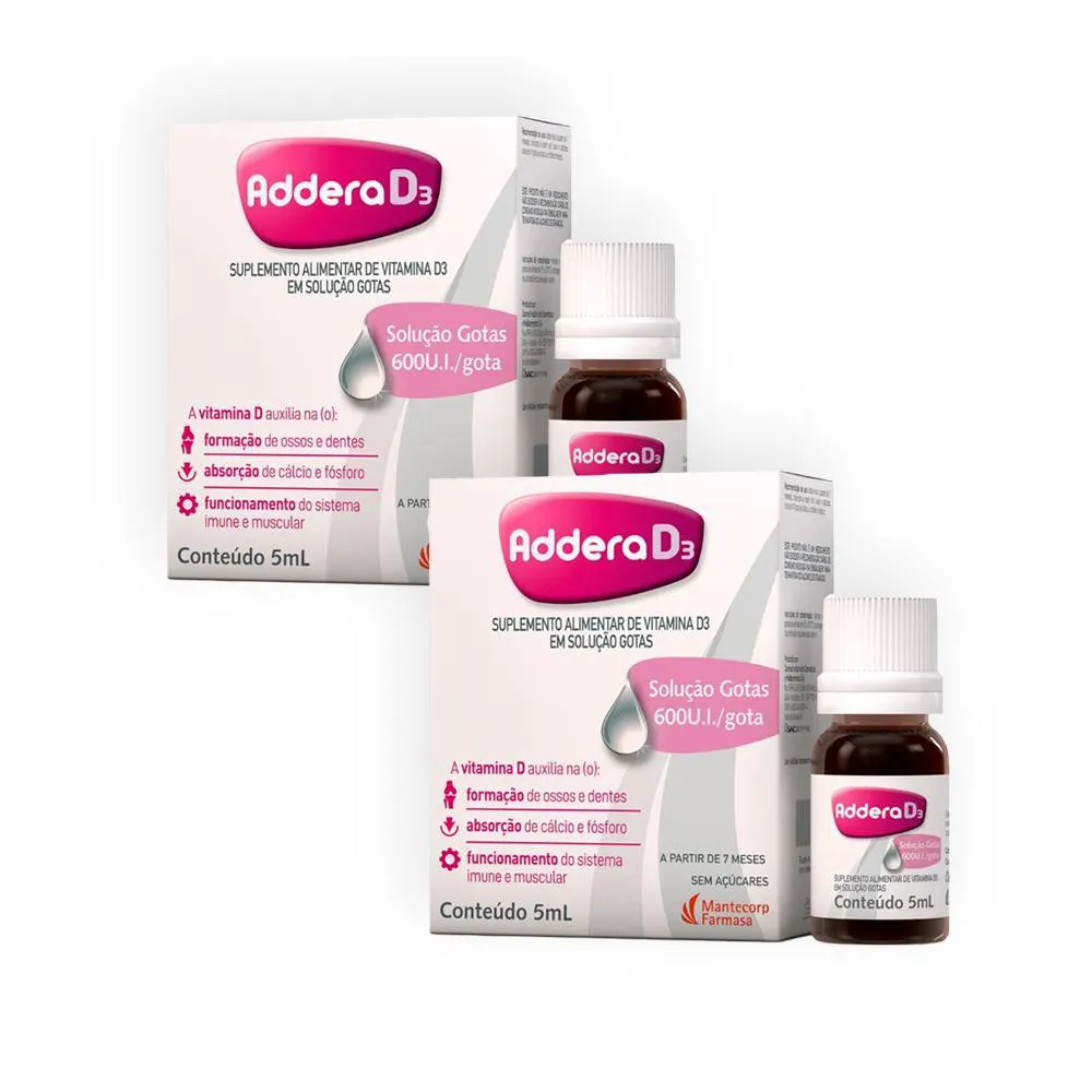 Kit 2 Vitaminas D Addera D3 600UI Gotas - 5ml — Addera | Farmácia Resyla