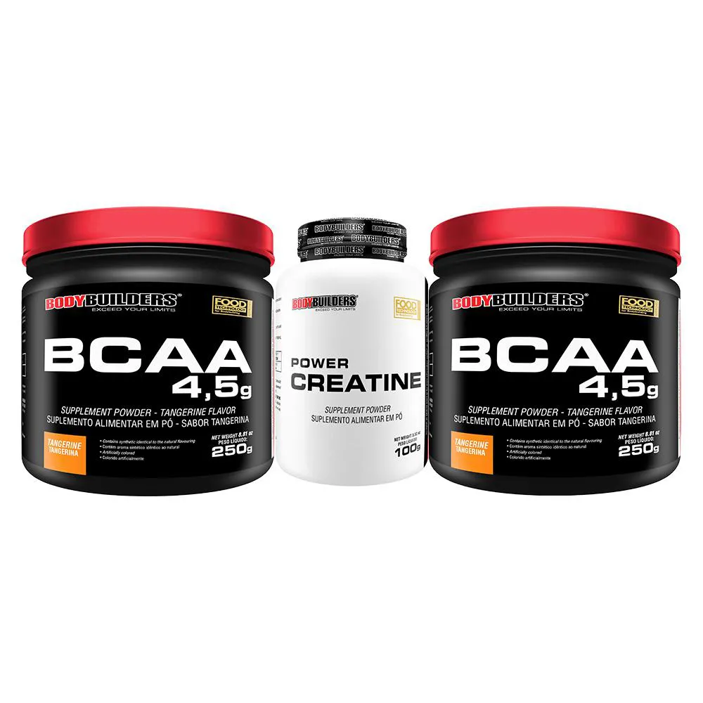 Kit 2x Bcaa Powder 4.5 250g + Power Creatina 100g - Bodybuilders Sabor Tangerina — Creatina | Farmácia Resyla