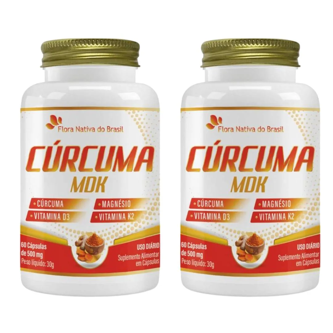 Kit 2x Cúrcuma Mdk (magnésio, Vitamina D3 e K2) 60 cápsulas Flora Nativa — MDK | Farmácia Resyla
