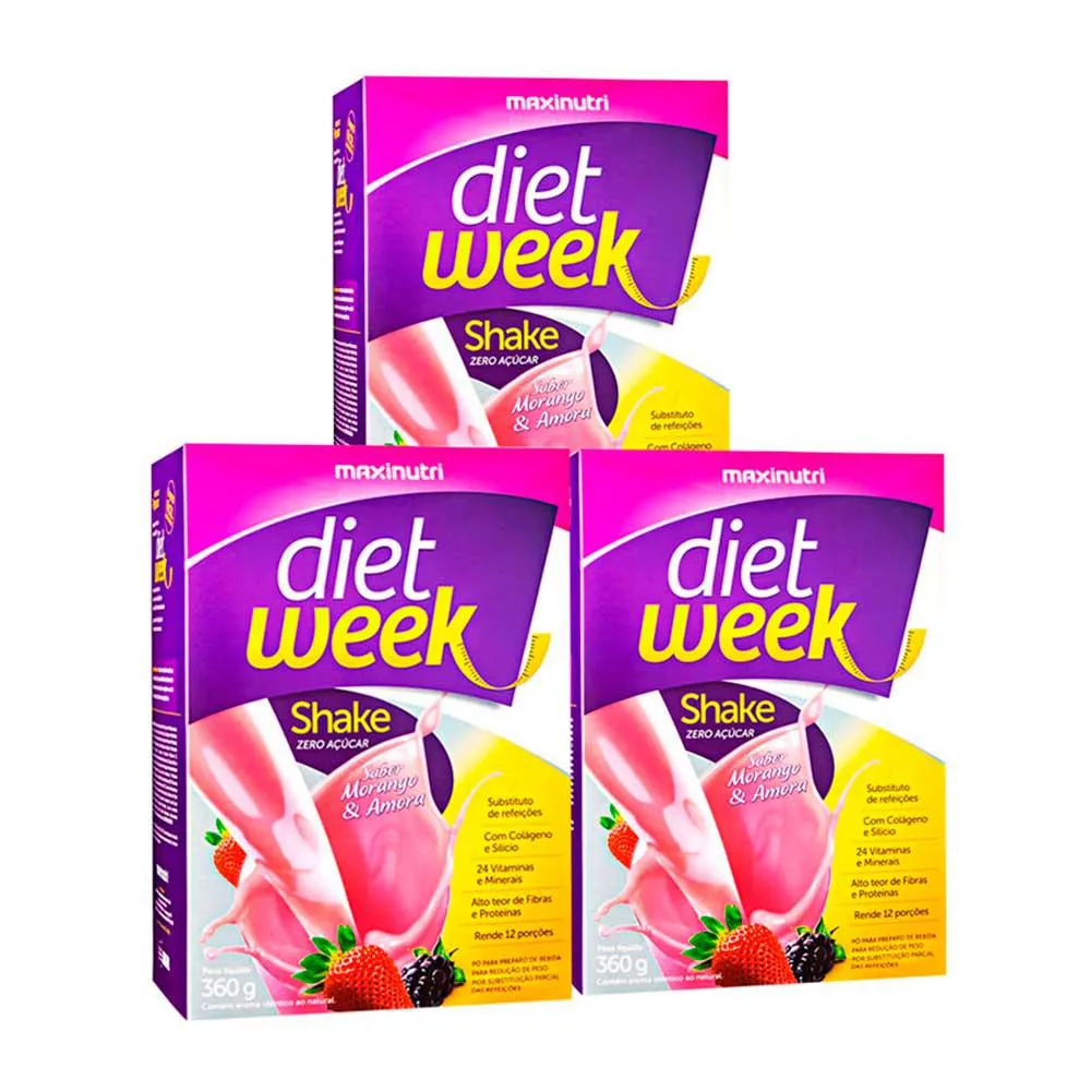 Kit 3 Diet Week Shake Morango e Amora 360g Maxinutri — Maxinutri | Farmácia Resyla