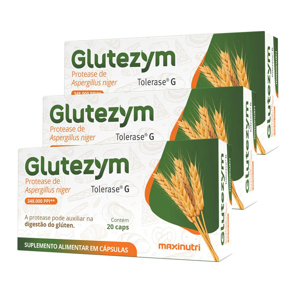 Kit 3 Glutezym Auxilia Digestão do Glúten 20 Cápsulas Maxinutri — Maxinutri | Farmácia Resyla