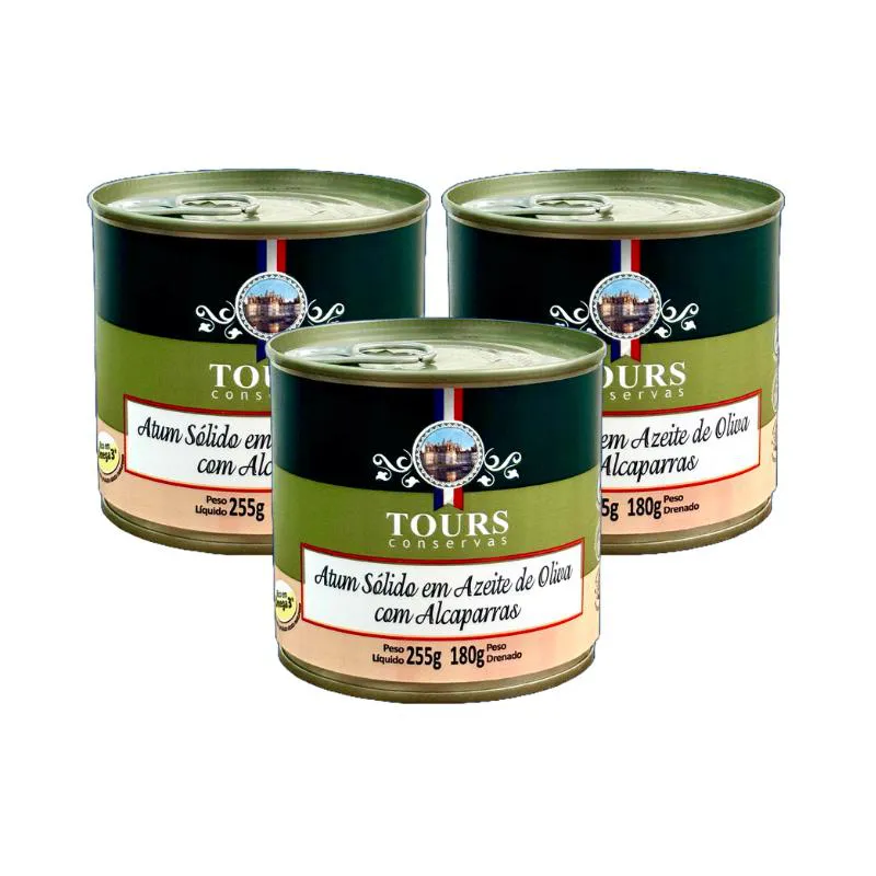 Kit 3x: Atum Sólido com Alcaparras em Azeite Tours 255g — | Farmácia Resyla