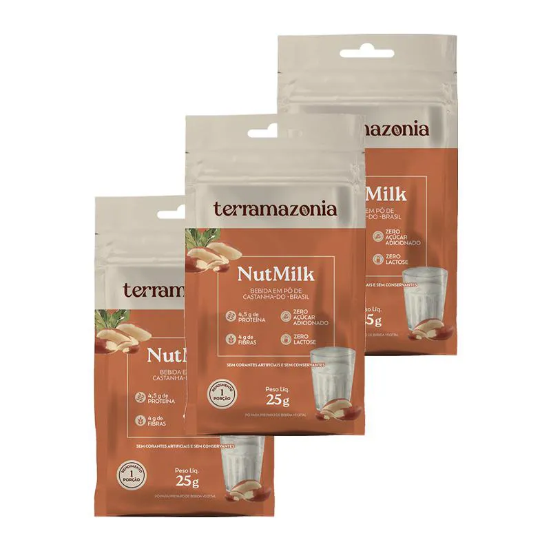 Kit 3x: Bebida Vegetal de Castanha do Pará em Pó Nutmilk Sachê Terramazônia 25g — Aché | Farmácia Resyla