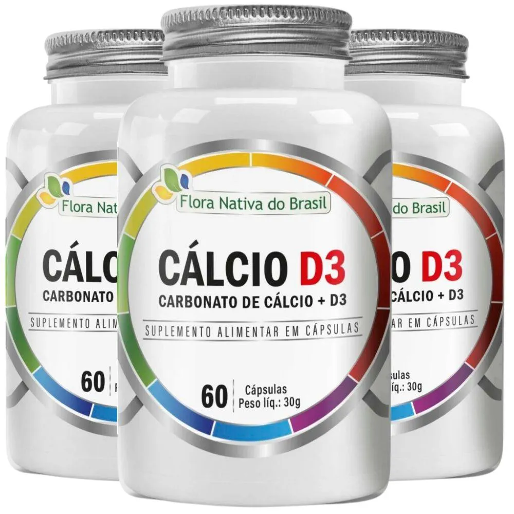 Kit 3x Cálcio D3 (carbonato de Cálcio + Vitamina D3) 60 cápsulas - Flora Nativa — | Farmácia Resyla
