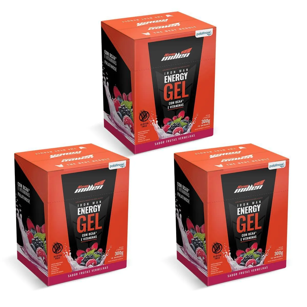Kit 3X Iron Man Instant Energy Gel - 10 Unidades 30G Frutas Vermelhas - New Millen — New Millen | Farmácia Resyla