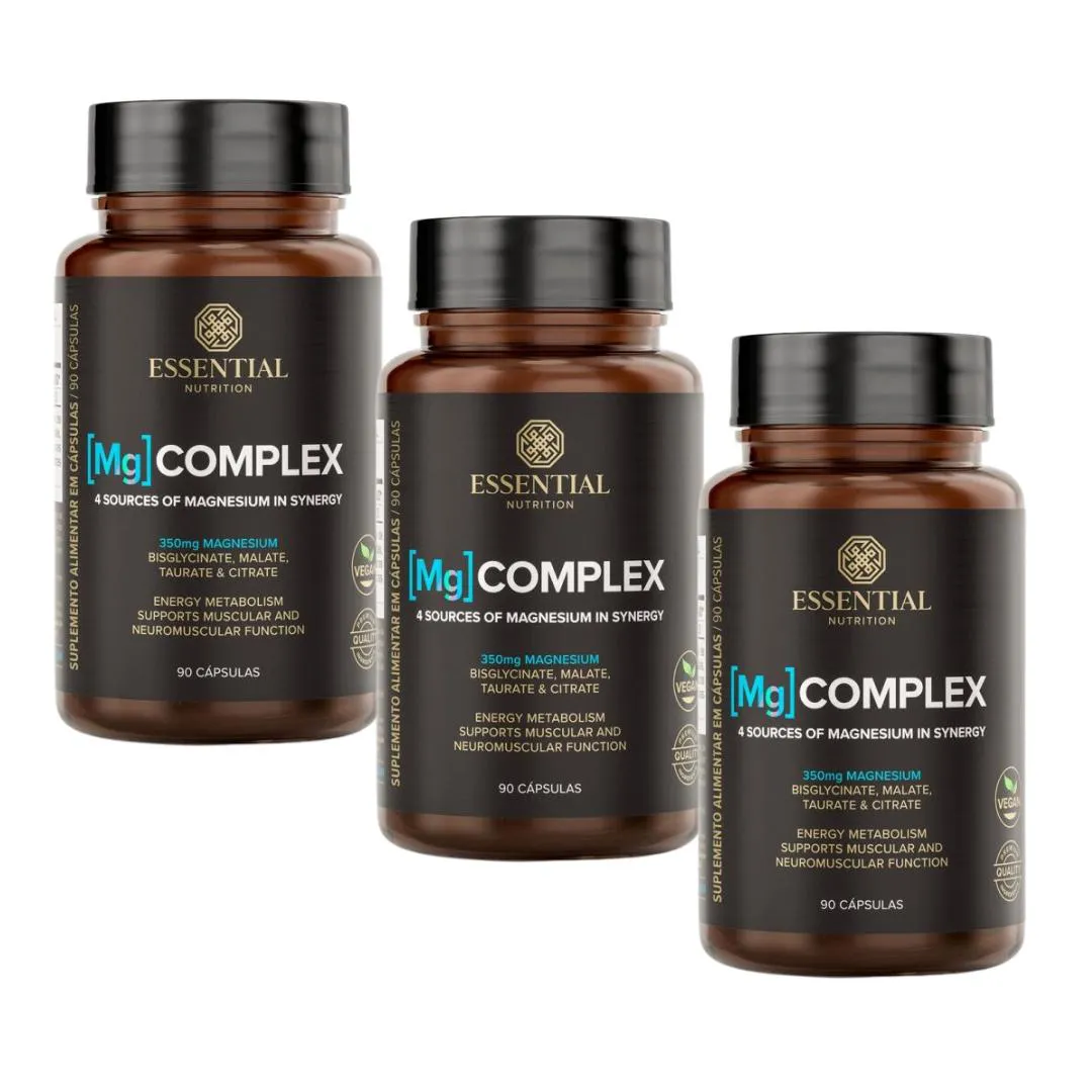 Kit 3x Mg Complex - 4 Tipos de Magnésio - 90 cápsulas - Essential Nutrition — Essential Nutrition | Farmácia Resyla