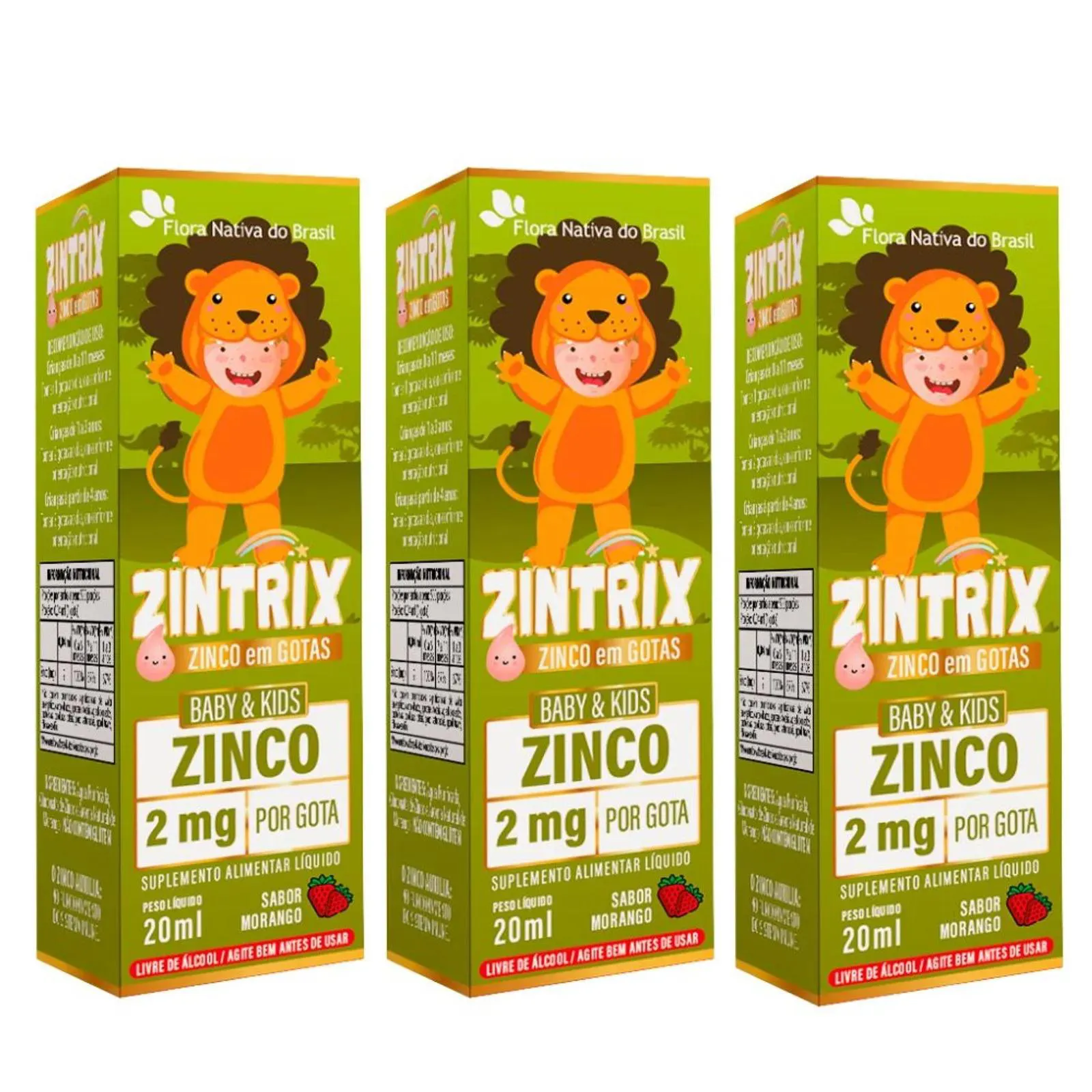 Kit 3x Zintrix (zinco Infantil) 20ml - Flora Nativa Sabor Morango — | Farmácia Resyla