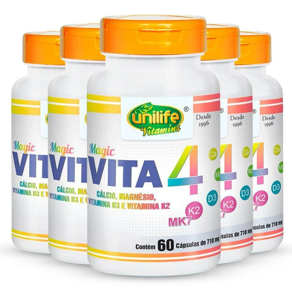 Kit 5 Vita 4 Cálcio Magnésio Vitamina D e K2 Unilife 60 Cápsulas. — Unilife | Farmácia Resyla