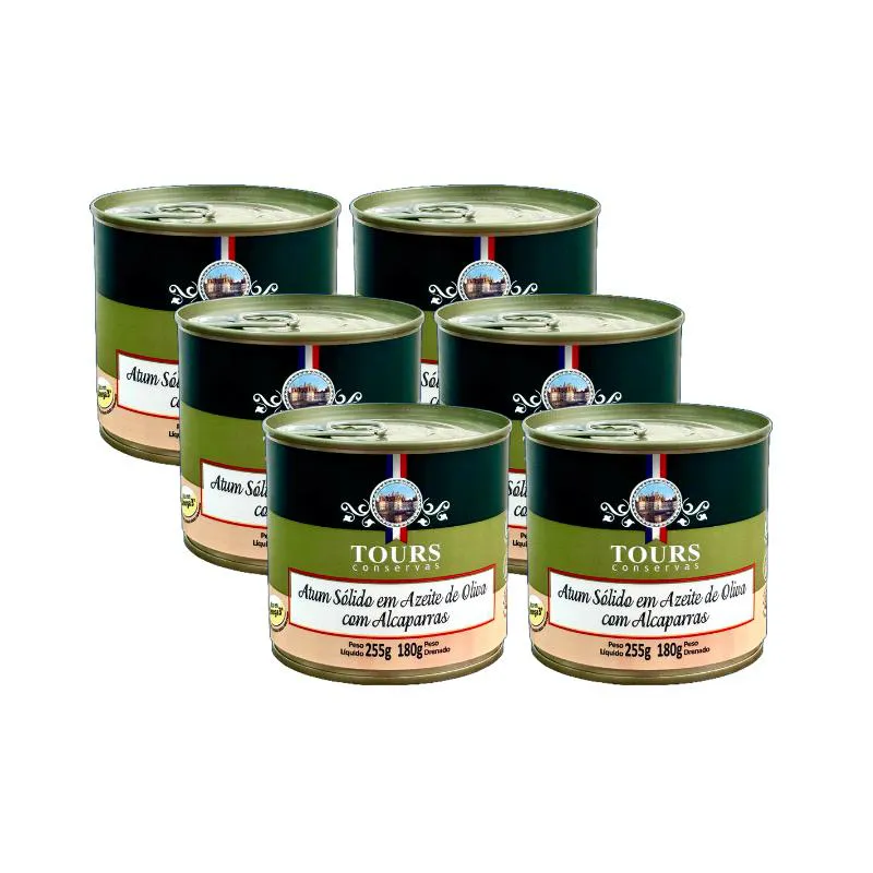 KIT 6X: ATUM SóLIDO COM ALCAPARRAS EM AZEITE TOURS 255G — | Farmácia Resyla