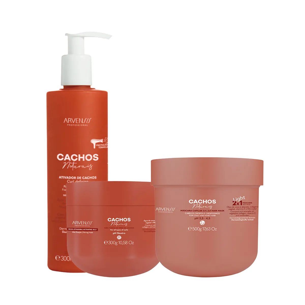Kit Arvensis Cachos Naturais Gelatina Ativadora 300g + Máscara 2 em 1 500g + Ativador de Cachos 300ml — Arvensis | Farmácia Resyla