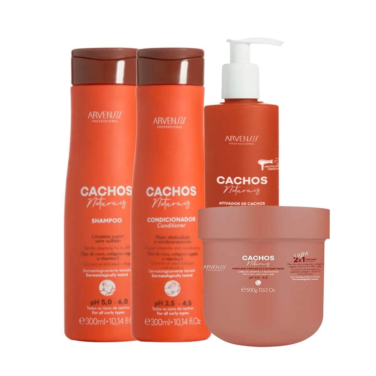 Kit Arvensis Cachos Naturais Shampoo 300ml + Condicionador 300ml + Ativador de Cachos 300ml + Máscara 2 em 1 500g — Arvensis | Farmácia Resyla