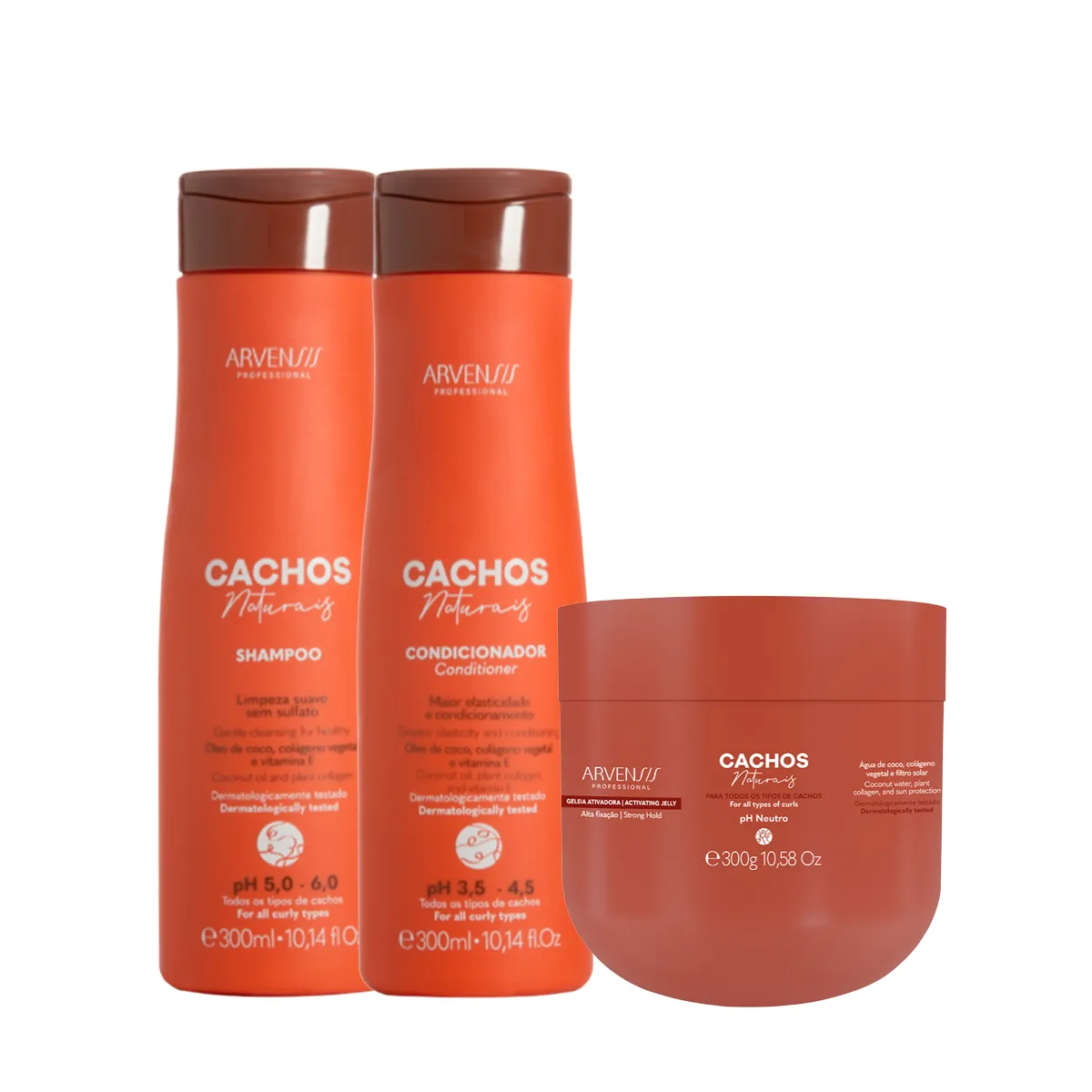 Kit Arvensis Cachos Naturais Shampoo 300ml + Condicionador 300ml + Gelatina Ativadora 300g — Arvensis | Farmácia Resyla