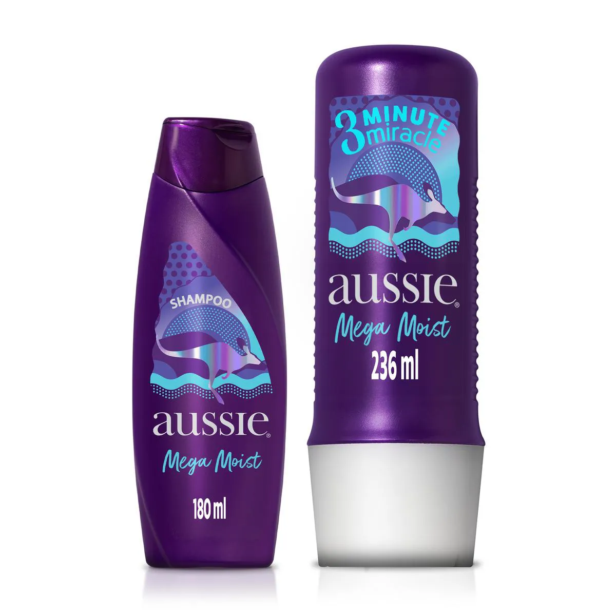 Kit Aussie Mega Moist Shampoo 180ml + Creme de Tratamento 3 Minute Miracle 236ml — | Farmácia Resyla