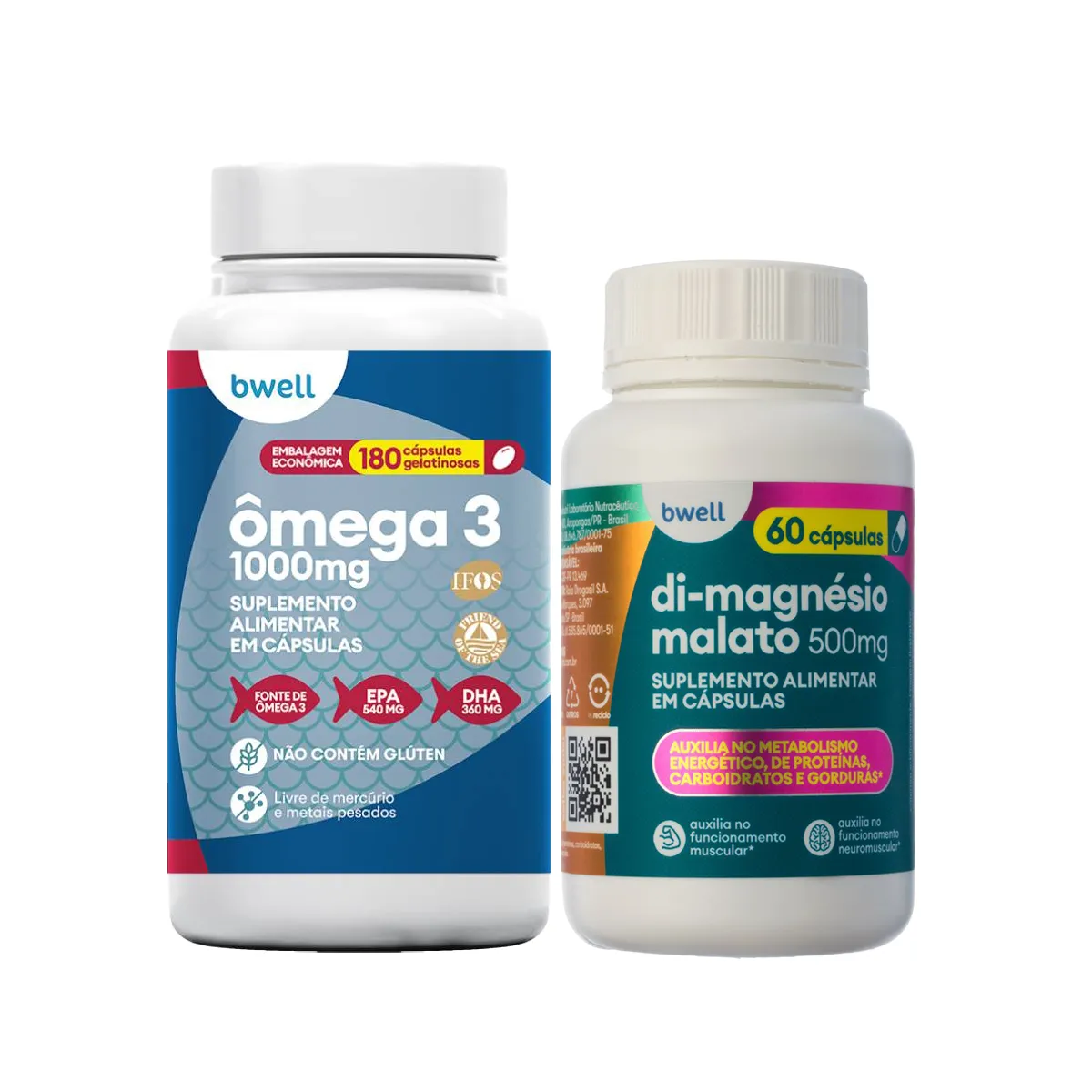 Kit Bwell Ômega 3 180 Cápsulas + Di-Magnésio Malato 500mg 60 Cápsulas — | Farmácia Resyla