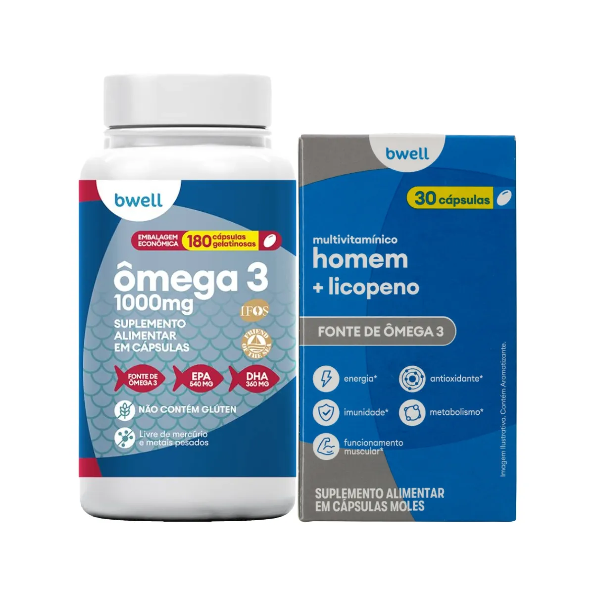 Kit Bwell Ômega 3 180 Cápsulas + Polivitamínico Homem 30 Cápsulas — | Farmácia Resyla