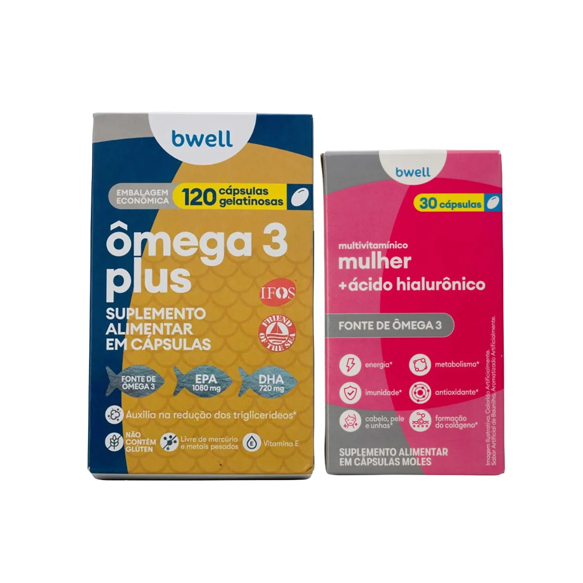 Kit Bwell Ômega 3 Plus 120 Cápsulas + Polivitamínico Mulher 30 Cápsulas — | Farmácia Resyla