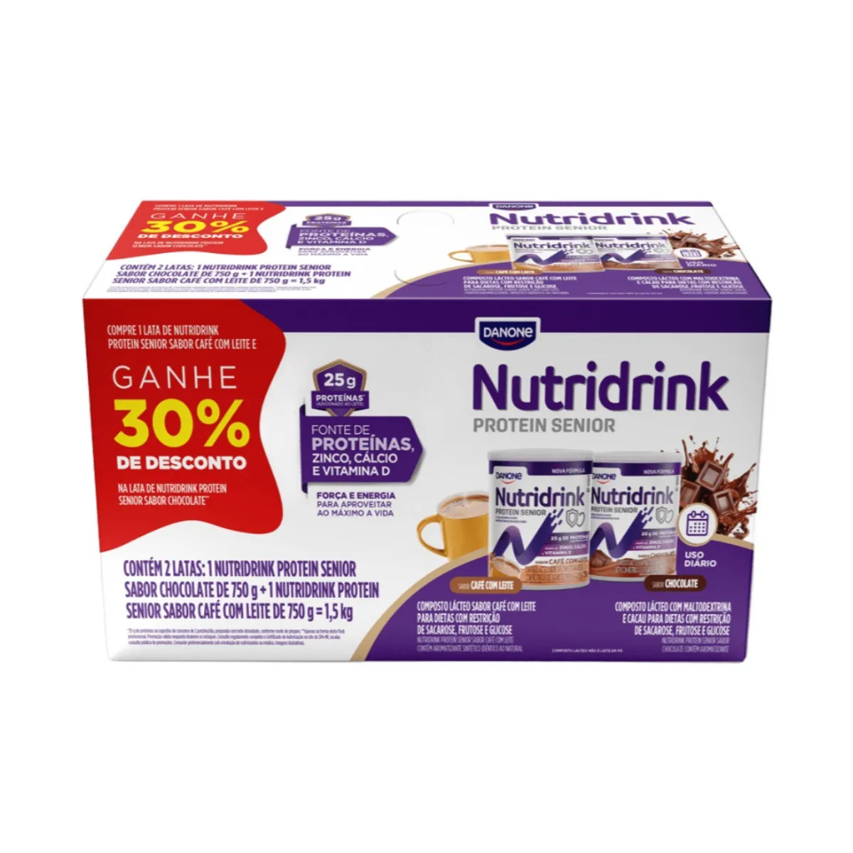 Kit Composto Lácteo Danone Nutridrink Protein Senior Chocolate 750g + Café com Leite 750g — Nutridrink | Farmácia Resyla