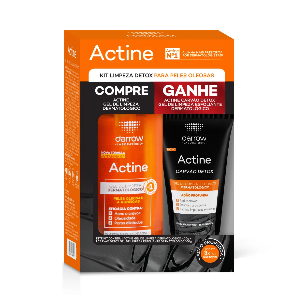 Kit Darrow Actine Gel de Limpeza 400g + Gel de Limpeza Esfoliante Carvão Detox 100g — Darrow | Farmácia Resyla