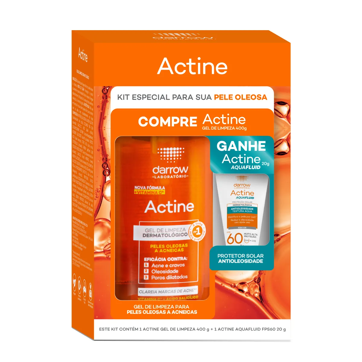 Kit Darrow Actine Gel de Limpeza 400g + Protetor Solar Aquafluid FPS 60 20g — Darrow | Farmácia Resyla