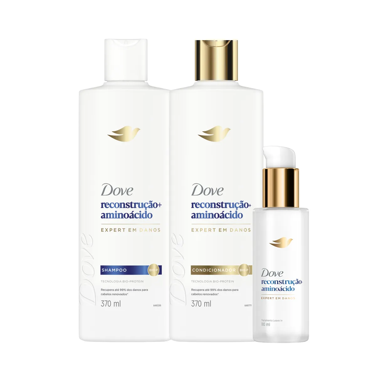 Kit Dove Reconstrução + Aminoácido Shampoo 370ml + Condicionador 370ml + Leave-In de Tratamento 110ml — Dove | Farmácia Resyla