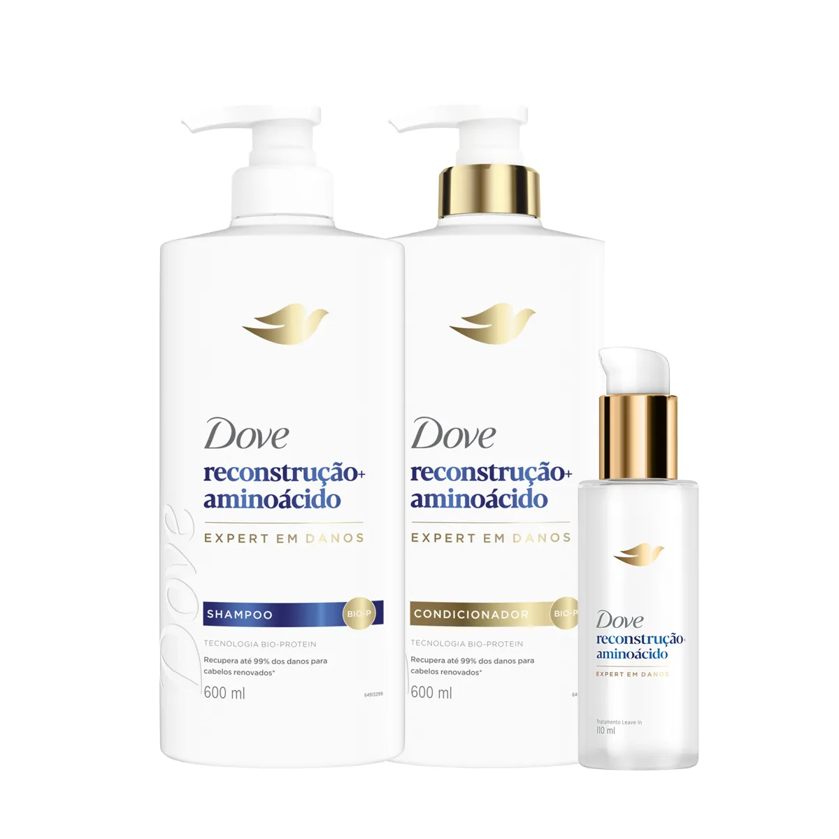 Kit Dove Reconstrução + Aminoácido Shampoo 600ml+ Condicionador 600ml + Leave-In de Tratamento 110ml — Dove | Farmácia Resyla