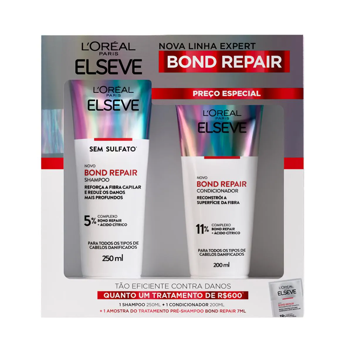 Kit Elseve Bond Repair Shampoo 250ml + Condicionador 200ml + Amostra Pré Shampoo Reparação Completa 7ml — Elseve | Farmácia Resyla