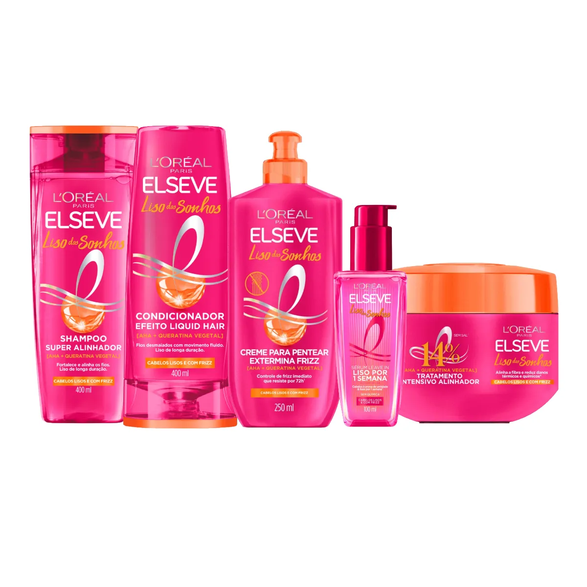 Kit Elseve Liso dos Sonhos Shampoo 400ml + Condicionador 400ml + Creme para pentear 250ml + Creme de Tratamento 300g + Sérum Leave-In 100ml — Elseve | Farmácia Resyla