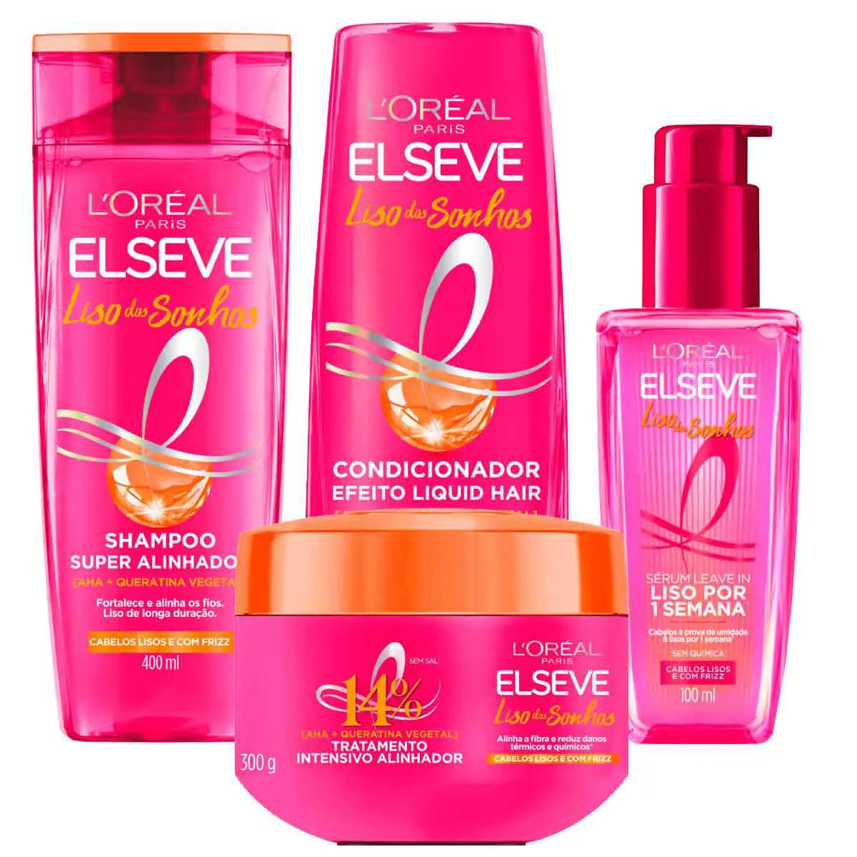 Kit Elseve Liso dos Sonhos Shampoo Super Alinhador + Condicionador + Sérum Leave-In + Creme de Tratamento Intensivo Alinhador — Elseve | Farmácia Resyla