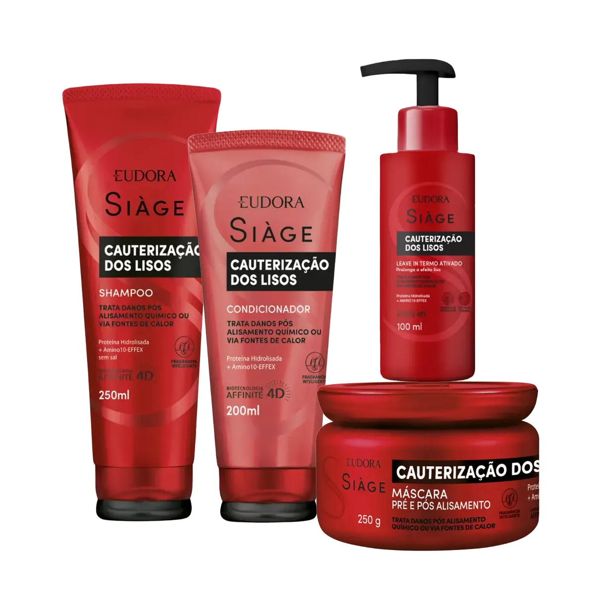 Kit Eudora Siàge Cauterização dos Lisos Shampoo 250ml + Condicionador 250ml + Máscara 250g + Leave-In 100ml — Eudora | Farmácia Resyla