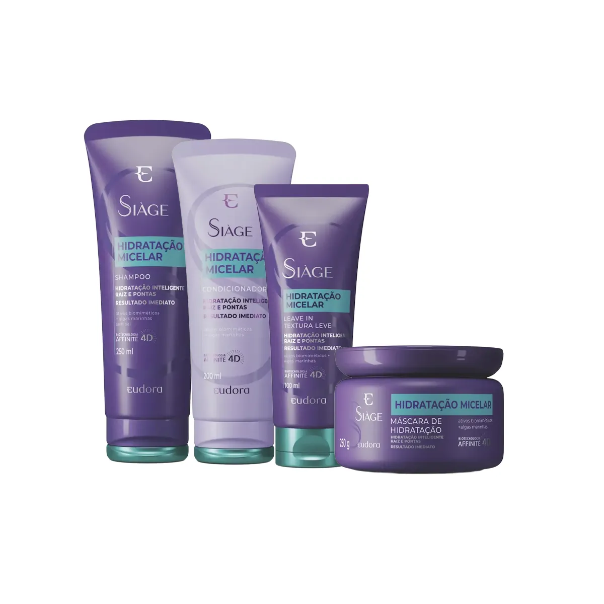 Kit Eudora Siàge Hidratação Micelar Shampoo 250ml + Condicionador 250ml + Máscara 250g + Leave-In 100ml — Eudora | Farmácia Resyla