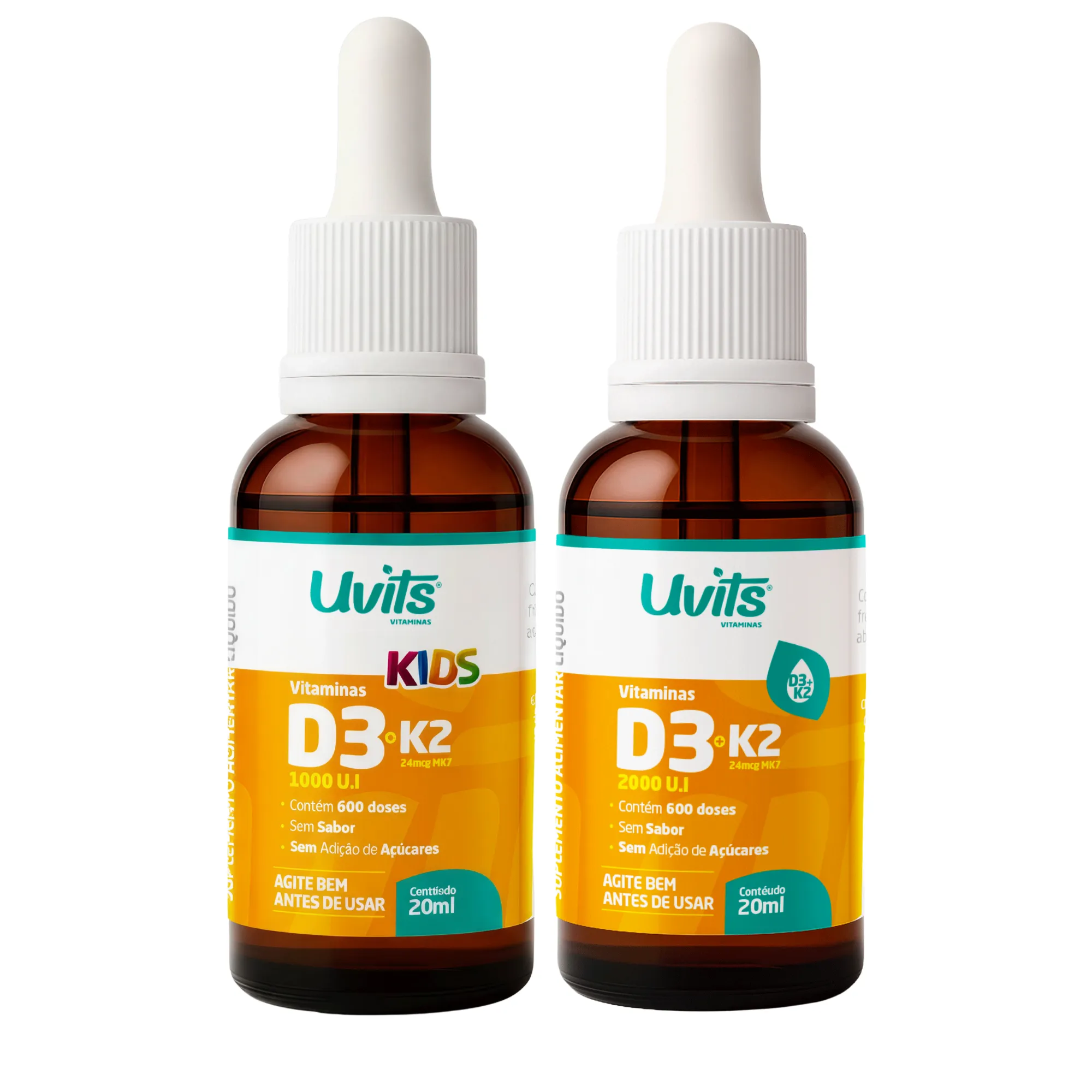 Kit familía Vitamina D3 2000UI + K2 24Mcg e Vitamina D3 1000UI + K2 24Mcg Kids - Uvits — Amilia | Farmácia Resyla