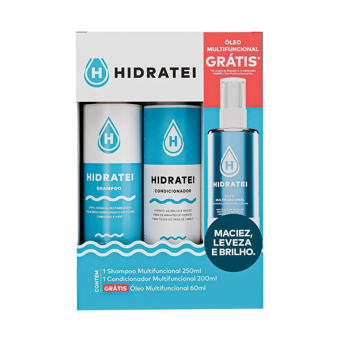 Kit Hidratei Multifuncional Shampoo 250ml + Condicionador 200ml + 1 Óleo 60ml — | Farmácia Resyla