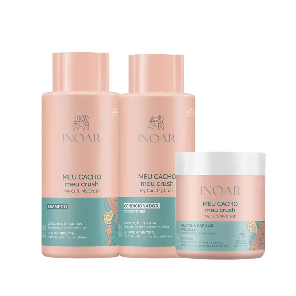 Kit Inoar Meu Cacho Meu Crush Shampoo 500ml + Condicionador 500ml+ Gelatina 500g — Inoar | Farmácia Resyla