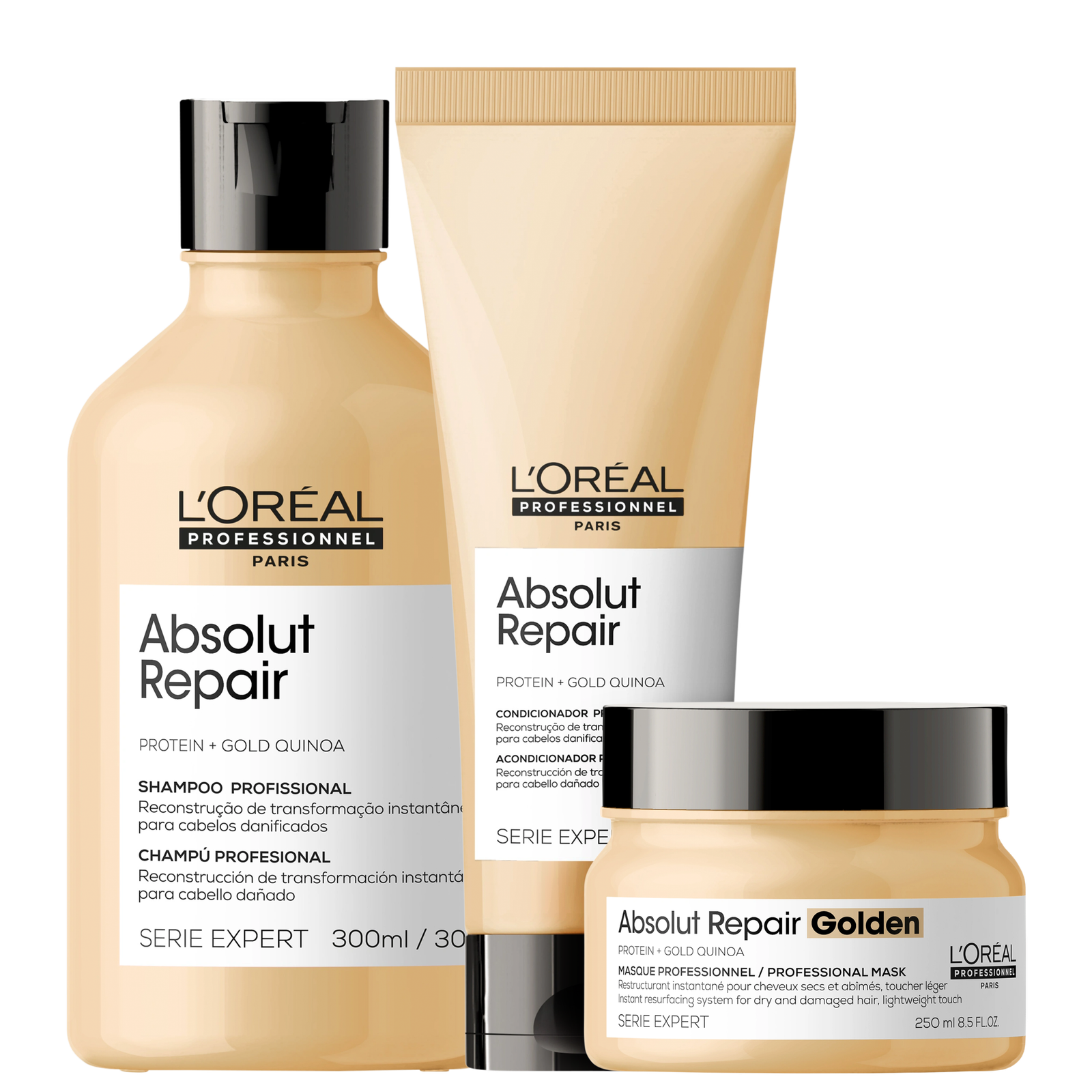 Kit L'Oréal Professionnel Serie Expert Absolut Repair Gold Quinoa + Protein Golden Trio (3 Produtos) — L'Oréal Professionnel | Farmácia Resyla