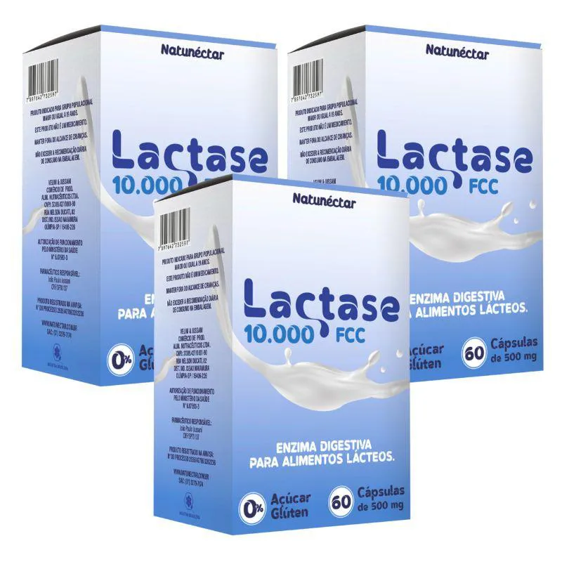 KIT LACTASE 10.000 FCC ENZIMA LACTOSE NATUNECTA – 3 UNID (180 CáPSULAS) — | Farmácia Resyla