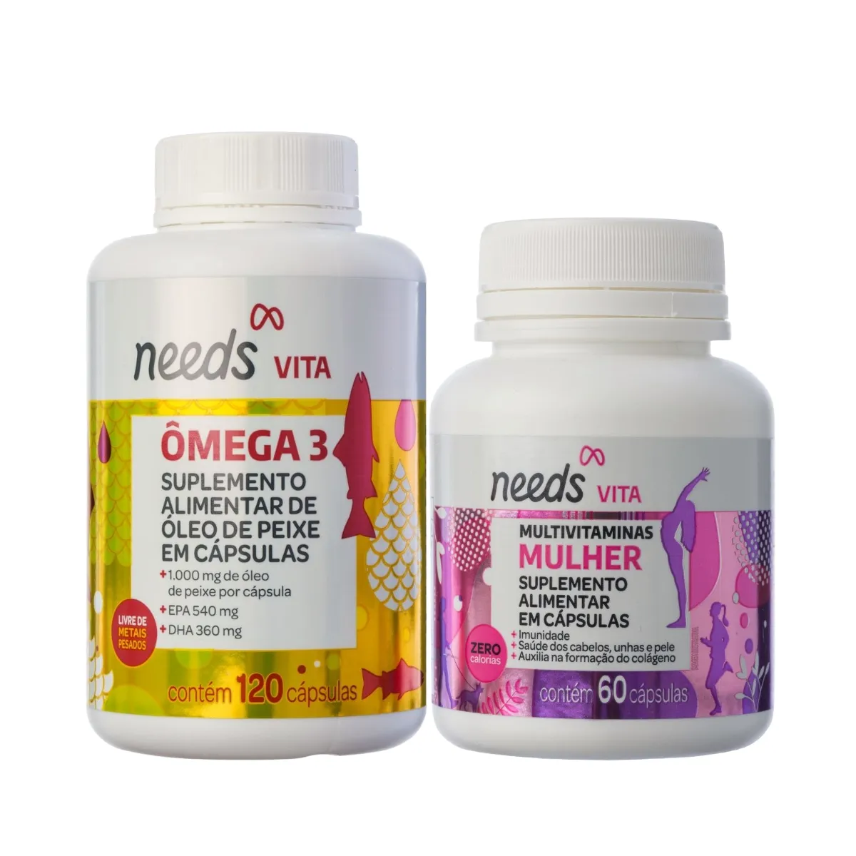 Kit Needs Vita Ômega 3 120 Cápsulas + Polivitamínico Mulher 60 cápsulas — Needs | Farmácia Resyla