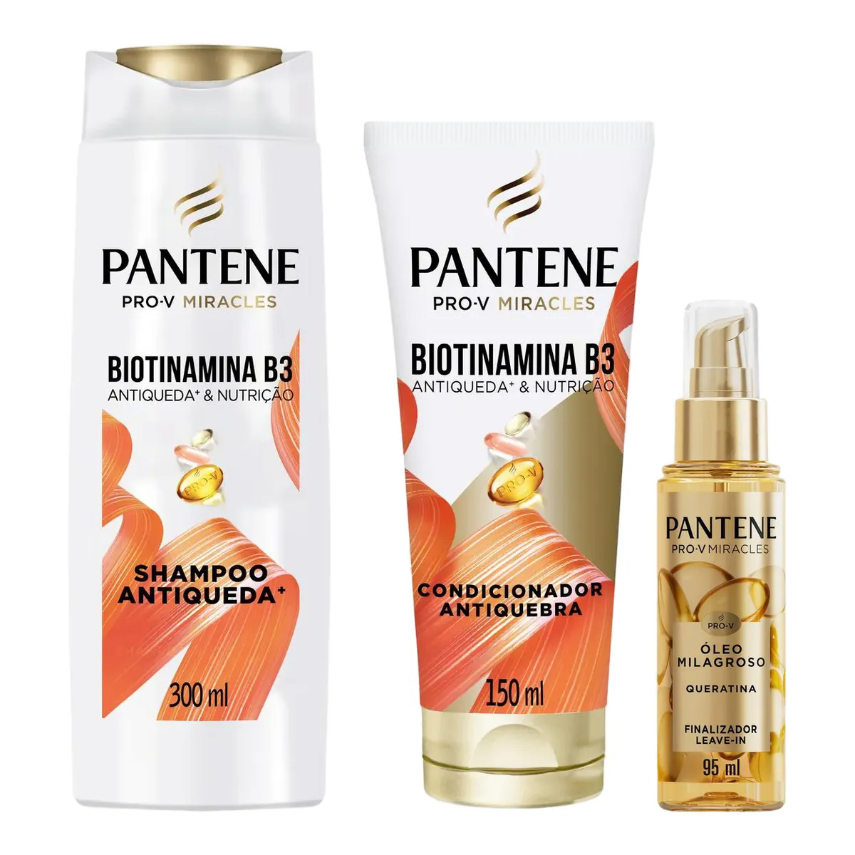 Kit Pantene Biotinamina B3 Antiqueda & Nutrição Shampoo 300ml + Condicionador 150ml + Óleo Milagroso Finalizador Leave-in Queratina 95ml — Pantene | Farmácia Resyla