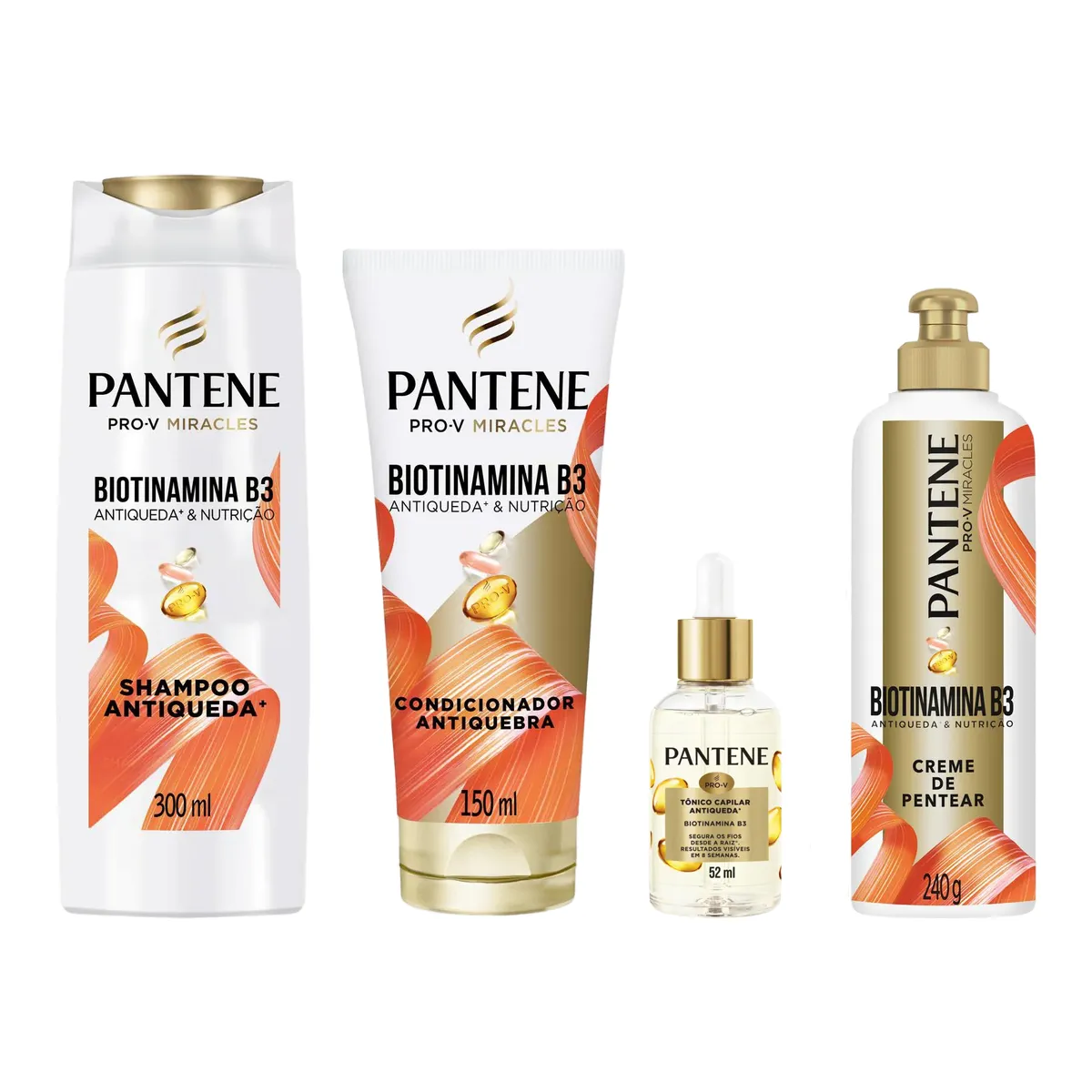 Kit Pantene Biotinamina B3 Antiqueda & Nutrição Shampoo 300ml + Condicionador 150ml + Tônico Capilar 52ml + Creme para Pentear 240g — Pantene | Farmácia Resyla