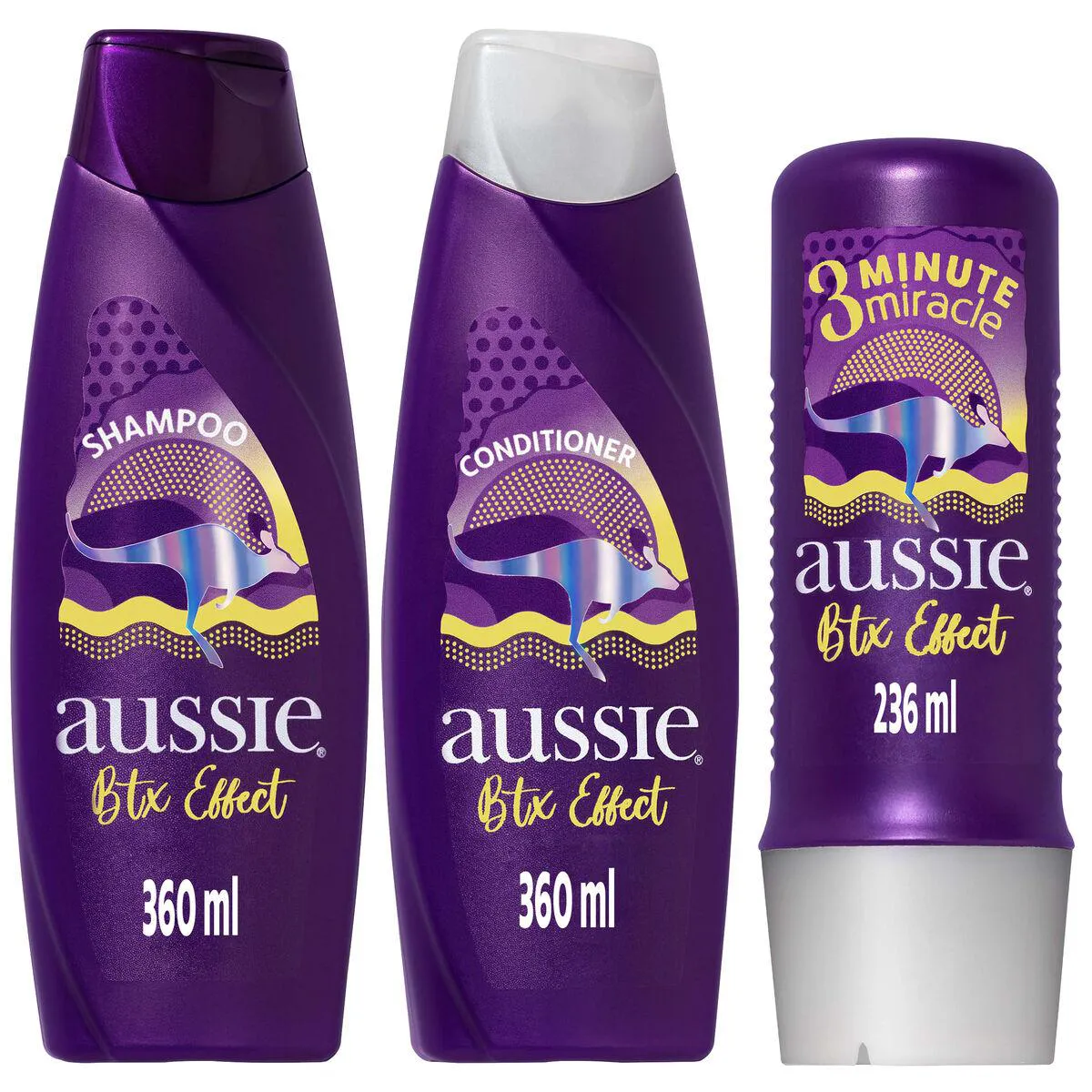 Kit Shampoo 360ml + Condicionador 360ml + Máscara de Hidratação 3 Minute Miracle 236ml Aussie Btx Effect — | Farmácia Resyla