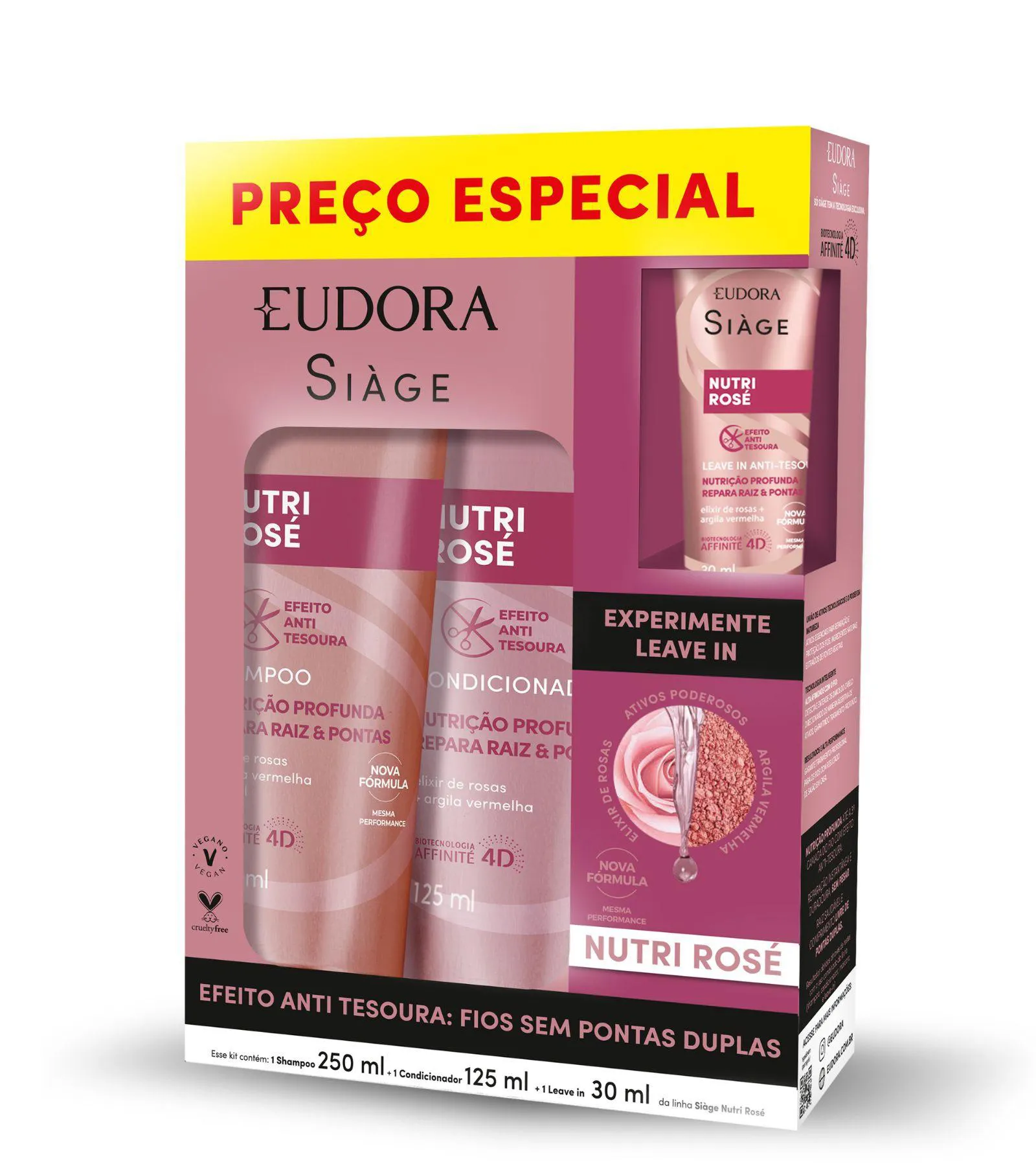 Kit Siàge Eudora Nutri Rosé Shampoo 250ml + Condicionador 125ml + Leave In 30ml — Eudora | Farmácia Resyla